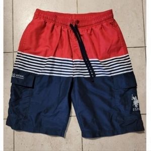 US Polo Assn Swim Trunks Small Red White Blue Striped‎ Beach Swim A116
